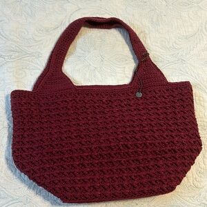 Sakroots Boho Multi-fiber Cranberry Red  Crocheted Shoulder Tote Bag